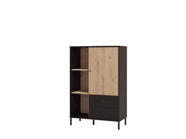 Clifton Slatted Artisan Oak Effect Black Low Display Cabinet - UK Luxury Furniture