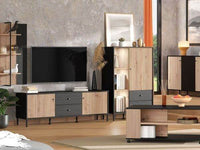 Clifton Slatted Artisan Oak Effect Black Low Display Cabinet - UK Luxury Furniture