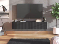 Como Black Wall-Mounted Floating Slat Effect Small TV Entertainment Unit - UK Luxury Furniture