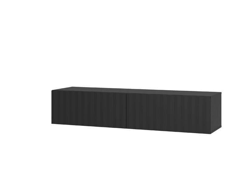 Como Black Wall-Mounted Floating Slat Effect Small TV Entertainment Unit - UK Luxury Furniture