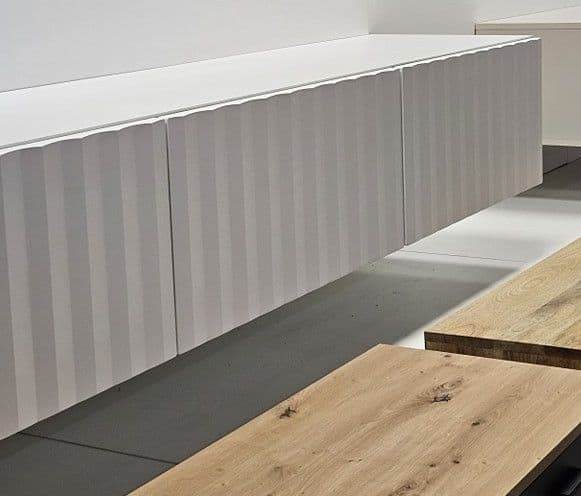 Como White Slat Effect Wall Mounted Floating Wide TV Entertainment Unit with Three Doors - UK Luxury Furniture