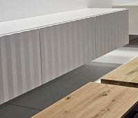Como White Slat Effect Wall Mounted Floating Wide TV Entertainment Unit with Three Doors - UK Luxury Furniture