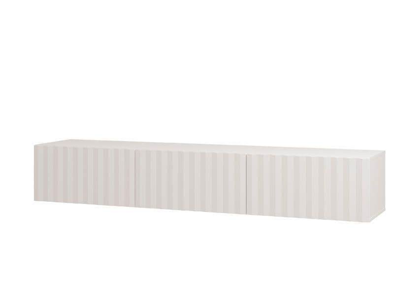 Como White Slat Effect Wall Mounted Floating Wide TV Entertainment Unit with Three Doors - UK Luxury Furniture