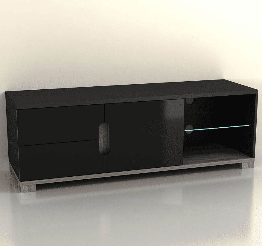 Premium Black Gloss TV Unit with Oak Effect, Two Drawers, and Ample Storage - UK Luxury Furniture