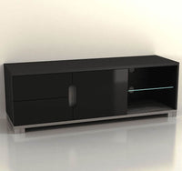 Premium Black Gloss TV Unit with Oak Effect, Two Drawers, and Ample Storage - UK Luxury Furniture