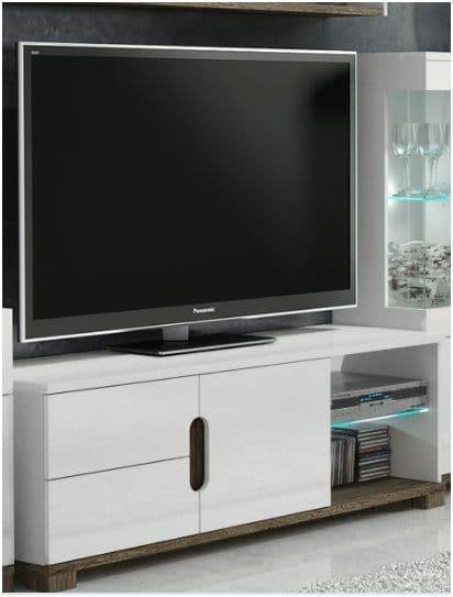 Elegant White Gloss TV Unit with Dark Brown Accents for 50-inch Televisions - UK Luxury Furniture