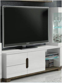 Premium Costa White Gloss TV Unit with Dark Brown Accents and Ample Storage - UK Luxury Furniture