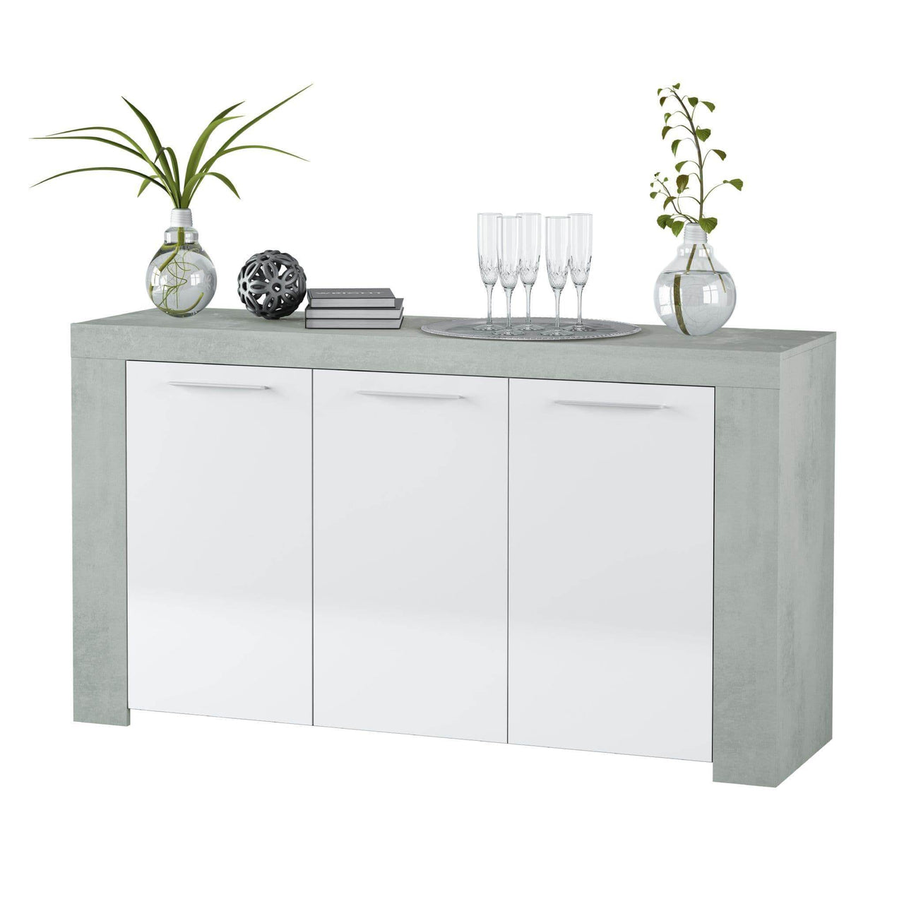 Curro White and Grey Sideboard: Modern Storage Solution with Three Doors - UK Luxury Furniture