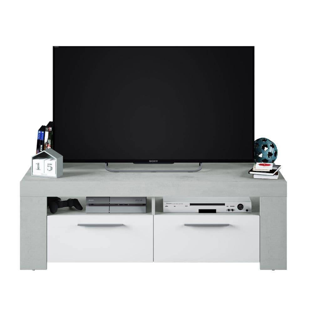 Curro White Gloss & Grey TV Cabinet: Modern Entertainment Unit with Ample Storage - UK Luxury Furniture
