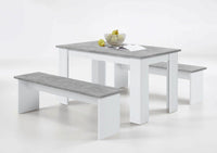 Danto Modern White & Concrete Grey Dining Set with Two Bench Seats - UK Luxury Furniture