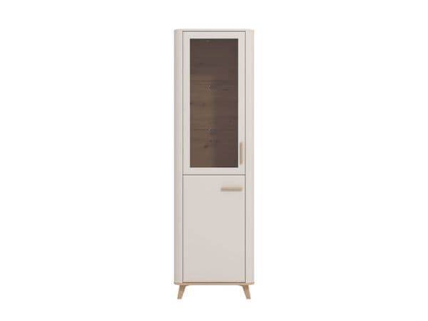 Dariqon Cashmere and Oak Effect Tall Slim Display Cabinet with Two Doors - UK Luxury Furniture