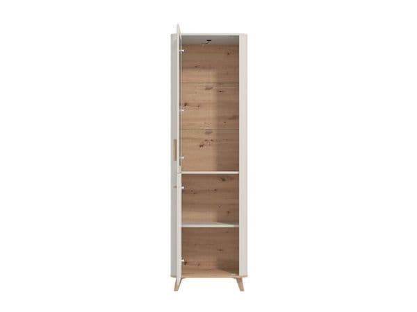 Dariqon Cashmere and Oak Effect Tall Slim Display Cabinet with Two Doors - UK Luxury Furniture