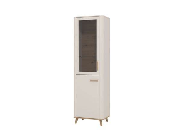 Dariqon Cashmere and Oak Effect Tall Slim Display Cabinet with Two Doors - UK Luxury Furniture