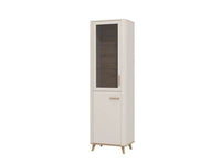 Dariqon Cashmere and Oak Effect Tall Slim Display Cabinet with Two Doors - UK Luxury Furniture