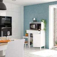 Denby White and Oak Two-Door Kitchen Utility Cupboard with Microwave Hutch - UK Luxury Furniture