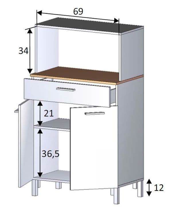 Denby White and Oak Two-Door Kitchen Utility Cupboard with Microwave Hutch - UK Luxury Furniture