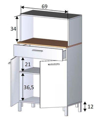 Denby White and Oak Two-Door Kitchen Utility Cupboard with Microwave Hutch - UK Luxury Furniture