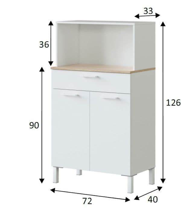 Denby White and Oak Two-Door Kitchen Utility Cupboard with Microwave Hutch - UK Luxury Furniture