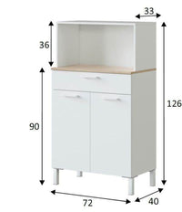 Denby White and Oak Two-Door Kitchen Utility Cupboard with Microwave Hutch - UK Luxury Furniture