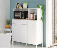 Denby White and Oak 3-Door Utility Kitchen Cupboard with Hutch and Drawer - UK Luxury Furniture