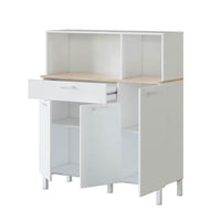 Denby White and Oak 3-Door Utility Kitchen Cupboard with Hutch and Drawer - UK Luxury Furniture