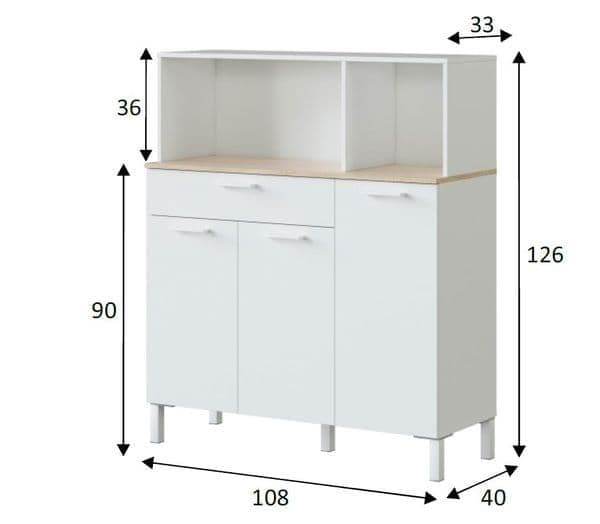 Denby White and Oak 3-Door Utility Kitchen Cupboard with Hutch and Drawer - UK Luxury Furniture
