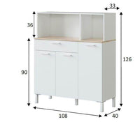Denby White and Oak 3-Door Utility Kitchen Cupboard with Hutch and Drawer - UK Luxury Furniture