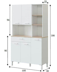 Denby White and Oak Effect 5-Door Utility Kitchen Cupboard with Hutch and Drawer - UK Luxury Furniture
