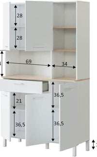 Denby White and Oak Effect 5-Door Utility Kitchen Cupboard with Hutch and Drawer - UK Luxury Furniture
