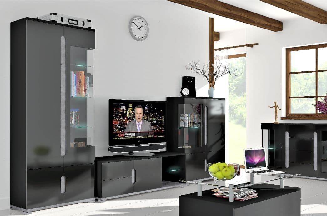 Elise Black High Gloss and Grey 1 Glass Door Display Cabinet with LED Lighting - UK Luxury Furniture