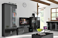 Elise Black High Gloss and Grey 1 Glass Door Display Cabinet with LED Lighting - UK Luxury Furniture