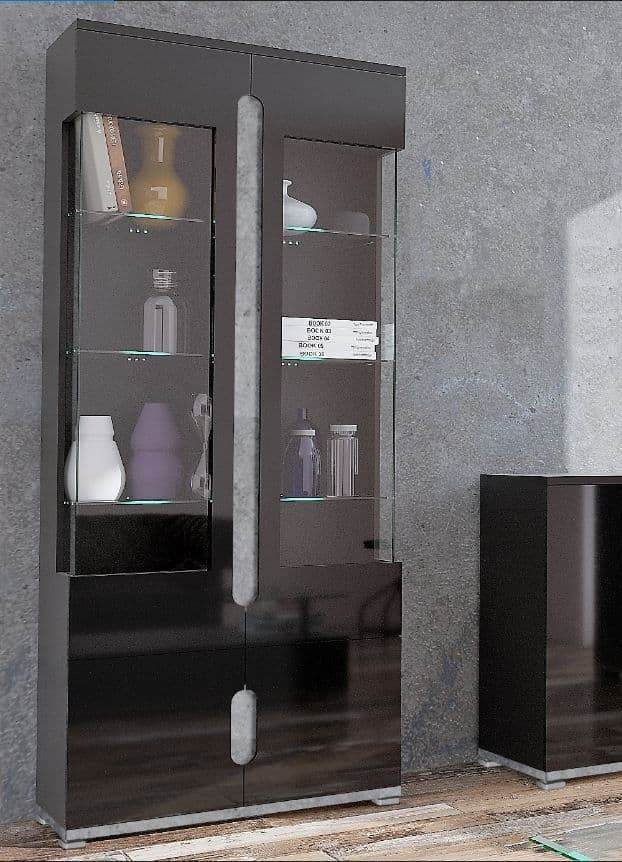 Elise Black High Gloss and Grey Display Cabinet T02 - 3015 - UK Luxury Furniture