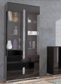 Elise Black High Gloss and Grey Display Cabinet T02 - 3015 - UK Luxury Furniture