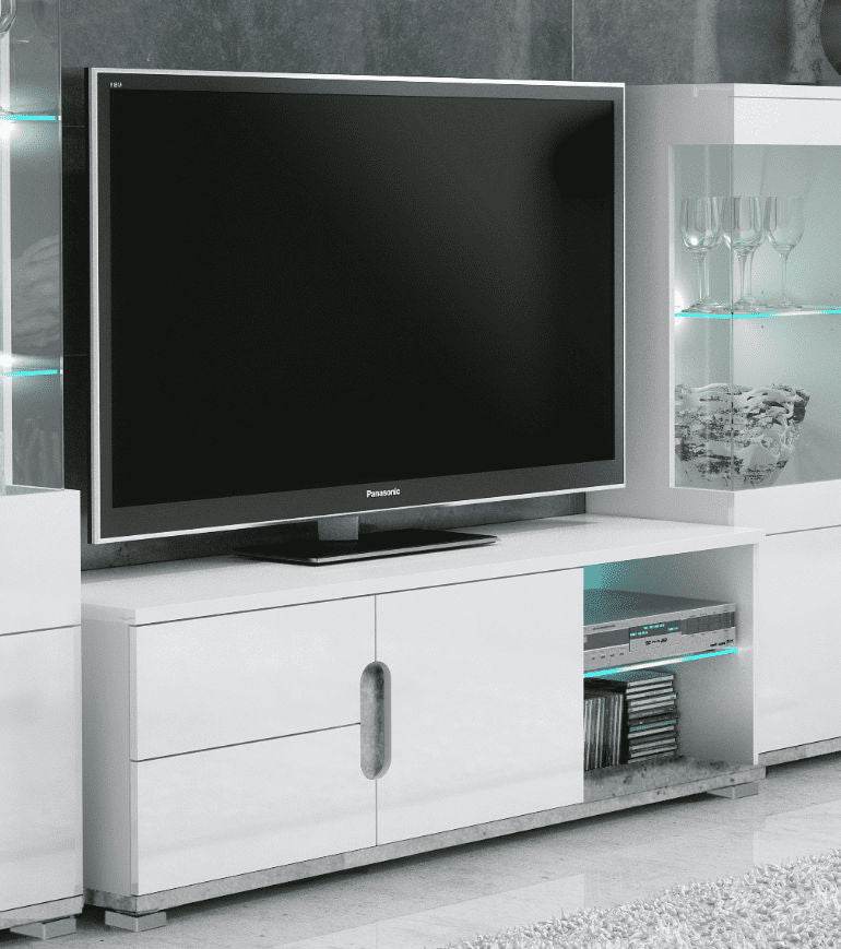 Elise White High Gloss and Concrete Grey TV Unit with LED Lighting - UK Luxury Furniture
