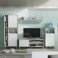 Eriksen White & Concrete Grey Effect Large TV Entertainment Wall Unit Cabinet - UK Luxury Furniture