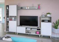 Eriksen White & Concrete Grey Effect Large TV Entertainment Wall Unit Cabinet - UK Luxury Furniture