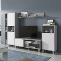 Eriksen White & Concrete Grey Effect Large TV Entertainment Wall Unit Cabinet - UK Luxury Furniture