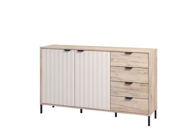 Evandria Grey Oak Effect and Cashmere Slatted Sideboard with Two Doors, Four Drawers - UK Luxury Furniture