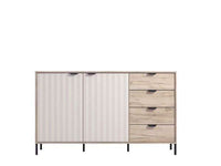 Evandria Grey Oak Effect and Cashmere Slatted Sideboard with Two Doors, Four Drawers - UK Luxury Furniture