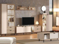 Evandria Grey Oak Effect Cashmere Slatted Short Sideboard - Elegant Storage Solution - UK Luxury Furniture