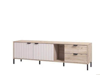 Evandria Vandea Grey Oak Effect Cashmere Slatted TV Unit Cabinet: Modern Entertainment Console - UK Luxury Furniture