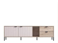 Evandria Vandea Grey Oak Effect Cashmere Slatted TV Unit Cabinet: Modern Entertainment Console - UK Luxury Furniture