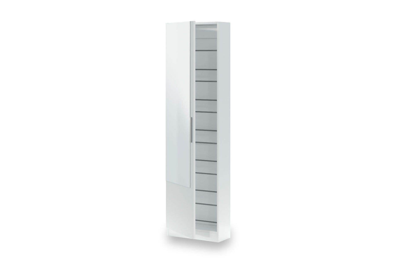 Giovanni Arctic White Tall Shoe Cabinet with Mirrored Door, 14-16 Pair Capacity - UK Luxury Furniture