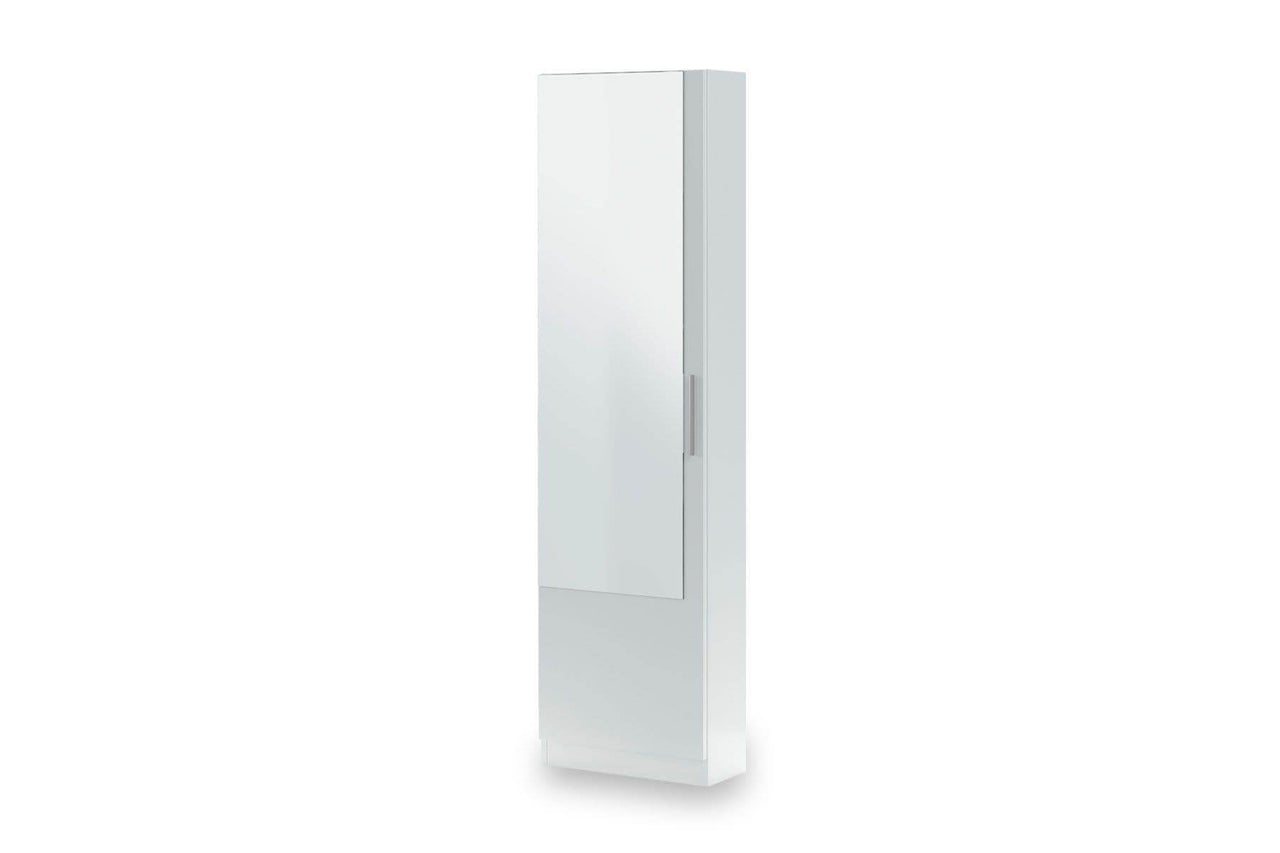 Giovanni Arctic White Tall Shoe Cabinet with Mirrored Door, 14-16 Pair Capacity - UK Luxury Furniture