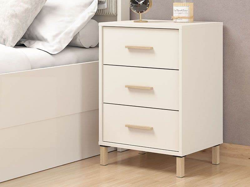Granada Cashmere and Artisan Oak Effect Bedside Table with 3 Drawers - UK Luxury Furniture