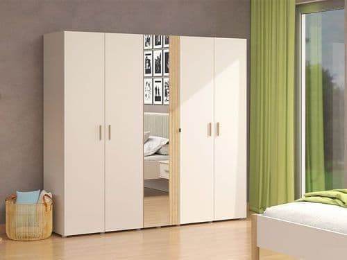 Granada Cashmere and Artisan Oak Effect Mirrored Five-Door Wardrobe - UK Luxury Furniture