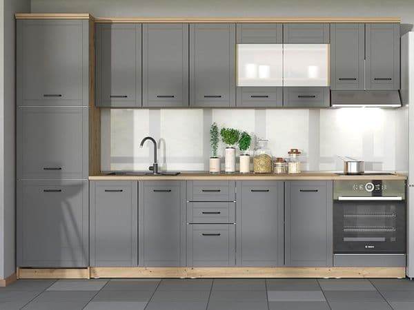 Hudson Grey and Oak Effect Tall Kitchen Larder Unit Pantry Cupboard - UK Luxury Furniture