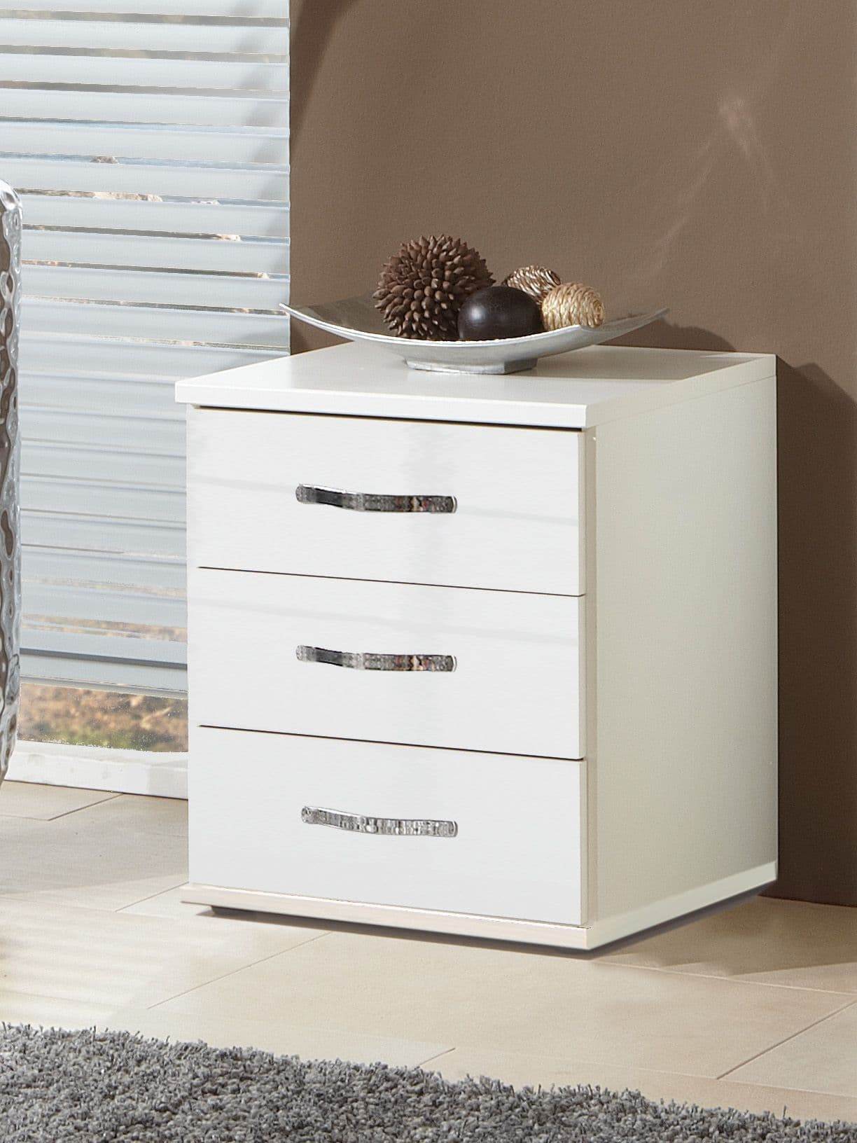 Ivana German White Gloss 3 Drawer Bedside Cabinet - UK Luxury Furniture