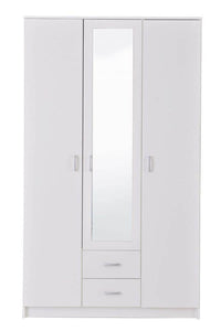 Kano White Three-Door Wardrobe: Elegant Storage with Mirror, Drawers, and Hanging Rail - UK Luxury Furniture