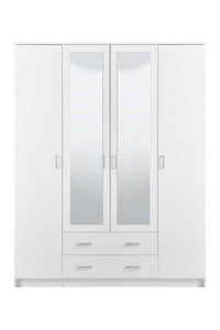 Kano White 4-Door Wardrobe with Mirrored Panels and Ample Storage - UK Luxury Furniture